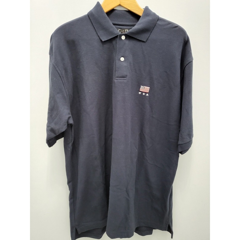C&B Sport Polo Shirt Mens L 100% Cotton American Flag‎ USA Vintage Deadstock New